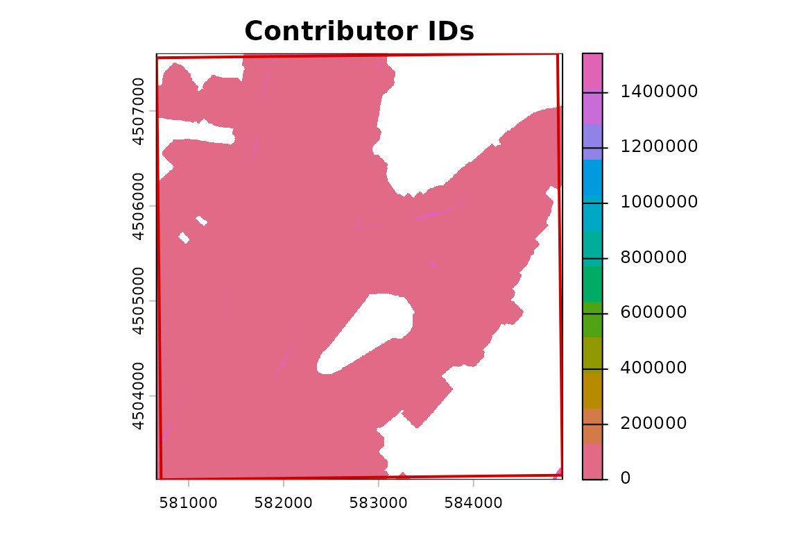 BlueTopo contributor identifier raster shown with categorical colors.